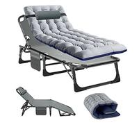 Ryuhic Chaise longue de jardin pliable avec matelas - Charge maximale : 200 kg - Avec poche latérale et appuie-tête - Dossier réglable - Pour balcon, jardin, plage