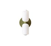 S-Cevada Applique Murale Moderne avec Double Abat-Jour Cylindrique en Verre Blanc et Socle Métallique Rond, Compatible E27, Luminaire Mural pour Chambre, Salon, Couloir, Entrée (vert)