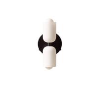 S-Cevada Applique Murale Moderne avec Double Abat-Jour Cylindrique en Verre Blanc et Socle Métallique Rond, Compatible E27, Luminaire Mural pour Chambre, Salon, Couloir, Entrée (noir)