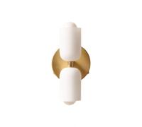 S-Cevada Applique Murale Moderne avec Double Abat-Jour Cylindrique en Verre Blanc et Socle Métallique Rond, Compatible E27, Luminaire Mural pour Chambre, Salon, Couloir, Entrée (doré)