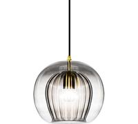 S-Cevada Superbe Lampe Suspension à Boule en Verre Double Couche Finition Laiton Design Rétro E27 Lampe Plafonnier Globe pour Chambre Salle à Manger Loft Bar Éclairage Intérieur (Gris, 20cm)