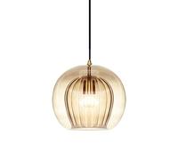 S-Cevada Superbe Lampe Suspension à Boule en Verre Double Couche Finition Laiton Design Rétro E27 Lampe Plafonnier Globe pour Chambre Salle à Manger Loft Bar Éclairage Intérieur (Ambre, 25cm)