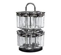 S&D Saveur et Dégustation KB5669 Carrousel à épices Distributeur rond rotatif 16 pots 2 étages Noir gris et transparent Plastique et verre Couvercles double clapets D19 x H31,5 cm