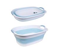 S.I.C Bassine pliante, grande (30 litres) cuve à linge en plastique, cuve à linge peu encombrante, idéale pour le linge sale, lessive, bain de pieds, panier équipé d'un bouchon de vidange d'eau(bleu)
