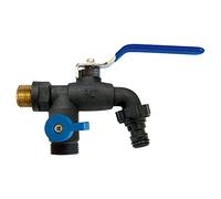 S&M 180040 Robinet de jardin anti-glace avec deux sorties et sortie automatique, noir et bleu