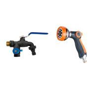 S&M 180040 Robinet de jardin anti-glace avec deux sorties et sortie automatique, noir et bleu & GRIFEMA GE1303 Pistolet arrosage du jardin 8 modèles réglables, pulvérisateur multifonctionnel