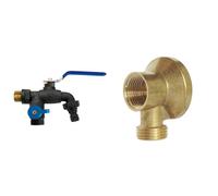 S&M 180040 Robinet de jardin anti-glace avec deux sorties et sortie automatique, noir et bleu & SOMATHERM FOR YOU - Applique murale sans écrou Mâle 15/21 - Femelle 15/21 - Laiton brossé