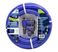 S&M 553141 Tuyau Bleu renforcé avec Accessoires (Tuyau d'arrosage et connecteurs) Rouleau 15 m Ø19 intérieur x Ø25 mm extérieur Anti-Pliage