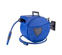 S&M 590139 Enrouleur de tuyau mural 20 mètres de tuyau + 2 mètres | Couleur bleue | Livré avec support pivotant à 180° | Anti-algues, avec récupérateur automatique et raccords