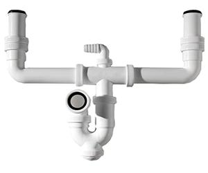 S&M 750274 Siphon double incurvé avec bonde lave-linge/lave-vaisselle Ø 1 ½" x 40 mm