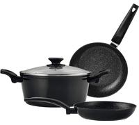 *s.of*Set 2 poêles à frire + 1 casserole vivante noir aluminium 3004 fagor