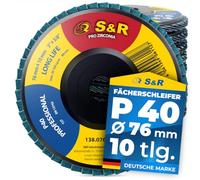 S&R 10 Disques à Lamelles 76 Disque Abrasifs 76 pour Acier Inox Bois Métal Grain 40. Disque de ponçage à compartiments pour Meuleuse.