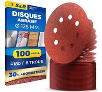 S&R 100 Disque Abrasif 125mm Grain P180 Disque de Poncage 125mm | Papier de Poncage Métal Bois - Toile emeri - Papier a Poncer 125 Bois Peinture pour Ponceuse Orbitale Excentrique