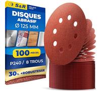 S&R 100 Disques de Ponçage 125mm Grain 240 Papier abrasif pour Ponceuse Orbitale 125mm Bosch Parkside Einhell Makita. 100 Feuilles Grain 240. Disques de ponçage 8 trous x Peinture Bois Métal