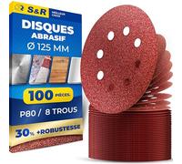 S&R 100 Disques de Ponçage Papier Abrasifs 125mm Ponceuse orbitale - 100 Disques Grain 80 à 8 trous