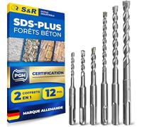 S&R 12 Forets à Béton (2 Coffret x 6) Foret Béton SDS-Plus pour Perceuse Visseuse Perforateur à Percussion. Jeu Forets Mèche de Maçonnerie Beton Pierre Briques 5/6/8 x 110 mm 6/8/10/12 x 160 mm