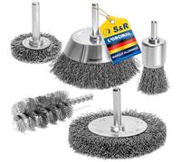 S&R 5 Brosses Métalliques pour Visseuse Perceuse à décaper et nettoyer Bois en Métal. Queue 6 mm lisse.