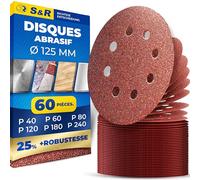 S&R 60 Disque Abrasif 125mm Grain 180 Disque de Poncage 125mm | Papier de Poncage Métal Bois - Toile emeri - Papier a Poncer 125 Bois Peinture pour Ponceuse Orbitale Excentrique