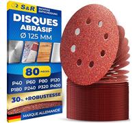 S&R 80 Disques Ponçage 125mm Papier Abrasif PREMIUM :P60/P80/P120/P180/P240/P320/P400, 8 trous, pour Ponceuses Excentrique Meuleuse