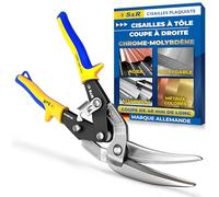 S&R Cisaille à Tôle Cisaille Plaquiste Rail Placo Couvreur Aviation Professionnelle 280 mm - Coupe à Droite - Lames Longues Dentelées CrMo pour Acier, Inox, Aluminium et Métaux Colorés