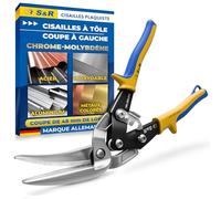 S&R Cisaille à Tôle Cisaille Plaquiste Rail Placo Couvreur Aviation Professionnelle 280 mm - Coupe à Gauche - Lames Longues Dentelées CrMo pour Acier, Inox, Aluminium et Métaux Colorés
