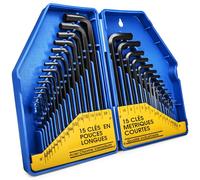S&R Clés Allen Males en Pouce et Métrique Jeu de Clés Allen coudés 30pcs | Jeu 15 cle allen pouce + 15 cle hex mm. Clefs héxagonales à Laine Professionnelle