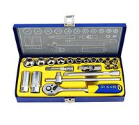 S&R Coffret de Douilles et Cliquet 3/8" 20 Pièces liquet Réversible 36 Dents avec Rallonges, Manche en T, Adaptateurs Bougies Auto - Boîte Métal, Outillage Mécanique Garage