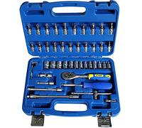 S&R Coffret Douilles avec clef à Cliquet ¼ + Douilles + Embouts + Tournevis + Rallonges + Manche à T + Clés héxagonales. Jeu de 46 pcs