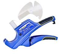 S&R Coupe-tube avec 2 lames, Cisaille à tuyaux en plastique et PVC, CPVC, PE-X, PE, PP-R, jusqu'à 42 mm (1 5/8 pouce), lame en acier inox HRC 54 rechange incluse