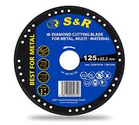 S&R Disque 125 Meule à Tronçonner Fer Métal Acier Aluminium. Disque Diamant | Coupe tout - Meuleuse d'angle 125 mm - Métal Acier Fer Béton Pierre - Alésage 22,2 mm - RPM max 12200