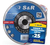 S&R Disque à tronçonner 76 Metal Fer. Disque Meuleuse 76 | Disque pour métal 76mm Extra fin - 25 Disques pour Meuleuse 76 Métal Fabriqués en Europe