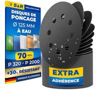 S&R Disques Papier Ponçage Fin à Eau 125mm Papier Verre Carrosserie Impermeable Grain 320 400 600 800 1000 1500 2000
