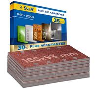 S&R Feuilles Abrasives Ponceuse Papier Patins Ponçage 93 x 185 mm. Lot de 35 Feuilles P40/60/80/120/240 ponçage Bois Métaux Peinture