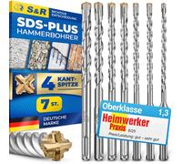 S&R, foret à percussion, foret pour maçonnerie/béton SDS-Plus, coffret de 7 pièces (5-12 mm) pour marteau-piqueur. Doté d'une pointe en carbure de tungstène à 4 arêtes, d'une grande précision de conce