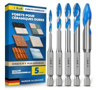 S&R Foret Carrelage Diamnt Céramique dure - Mèche 4/5/6/8/10 mm | Coffret Forets Carrelage Céramique - Mèche pour Carreaux Marbre Granit Verre Porcelaine Tuiles - Tige hexagonale