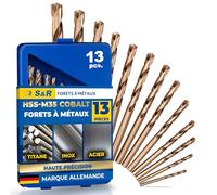 S&R Foret Metal Forets à Métaux HSS Cobalt 1-6,5 mm, angle 135 °. Lot 13 Foret Acier Cobalt HSS DIN 338 Coffret métal. Qualité Industrielle