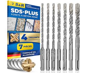 S&R Forets à Béton SDS 4 PLUS Z-ECO. Coffret de 7 Forets Professionnels 4 taillants Made in Germany : 5/6/8/10 mm x 10 e 16 cm