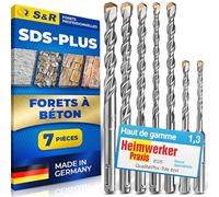 S&R Forets à Béton Sds - Plus. Coffret 7 Forets Professionnels : 5,6,8x110mm; 6,8,10,12x160mm, pour Béton, Maçonnerie, Pierre, Granit. Made in Germany