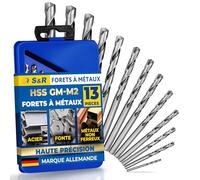 S&R Forets à Métaux Hélicoïdaux HSS 118 °, série GM, DIN 338, Coffret Métal (13 pcs 1,5-6,5 mm) Qualité industrielle