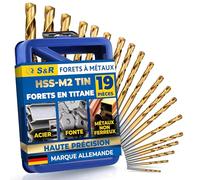 S&R Forets à Métaux HSS Titane, angle 135 °, DIN 338, Coffret métal. Qualité Professionnelle (19 pcs 1-10 mm)
