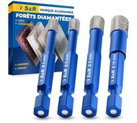 S&R Forets Diamant Carrelage Mèches Céramique Grès Cérame Tuiles Verre Pierre. Coffret 4 Mèches Diamantées Professionnelles