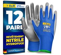 S&R Gants de Travail Homme 12 PAIRES. Gants Travail Taille 9. Gants de Jardinage. Gant Manutention Mécanique Bricolage enduits en Nitrile
