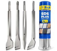 S&R Jeu 4 Burins SDS-Plus Ciseaux à Béton Carrellage Pierre Maçonnerie | Pour Perforateur - Burineur - Compatible Bosch Dewalt - Jeu 4 pièces - Acier trempé qualité supérieure - Longueur 25 cm