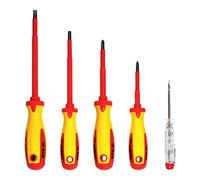 S&R Jeu 5 Tournevis d' Electricien isolés 1000V VDE, Plat, Cruciforme, Testeur, Électricité, qualité professionnelle