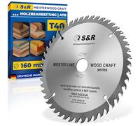 S&R Lame de scie circulaire TCT en métal dur 160 mm 40 dents pour scie à onglet, scie à angle et scie à main - Lame de scie circulaire polyvalente avec anneaux de réduction, travail du bois, bois