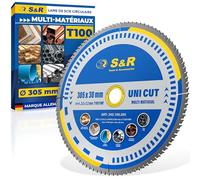 S&R Lame Scie Circulaire 305 x 30 mm. Lame de scie 305 100 dents FWF - Disque à tronconner Métal Aluminium Acier de Construction Bois compatible avec scie de Table Bosch Makita Einhell Ryobi