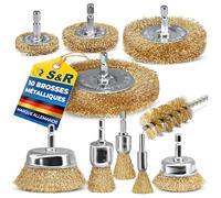 S&R Lot de 10 Brosses Métalliques pour Perceuse et Visseuse sans Fil - Brosse nettoyage Bois Métal peinture - Fil d'Acier Revêtu Laiton Ø 0,5 mm