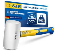 S&R Marteau Caoutchouc Blanc 75mm-910 Gr. Maillet en Caoutchouc sans rebonds professionnel manche en fibre de verre antidérapant. Marteau Carreleur pour Pavés, Carrelage, Camping. Certifié GS