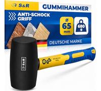 S&R Marteau Caoutchouc Noir 65mm-680 Gr. Maillet en Caoutchouc sans rebonds professionnel manche en fibre de verre antidérapant. Marteau Carreleur pour pavés, carrelage, camping, certifié GS