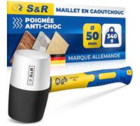 S&R Marteau Caoutchouc Noir/Blanc 50mm-340 Gr. Maillet en Caoutchouc sans rebonds professionnel manche en fibre de verre antidérapant. Marteau Carreleur pour pavés, carrelage, camping, certifié GS